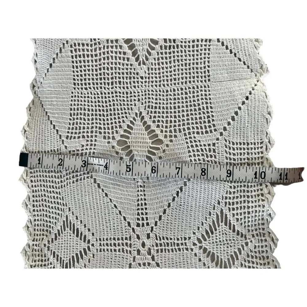 Hand Crocheted White Cotton Table Runner 80